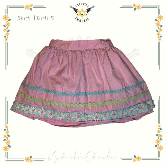 Hartstrings Little Girls Poplin Skirt Size 5 Pink Flower Trim Casual 100% Cotton - Picture 1 of 7